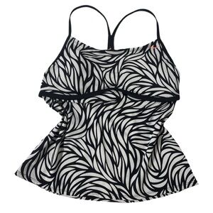 Y2K NIKE women's b&w graphic tankini top with bra insert, XL.